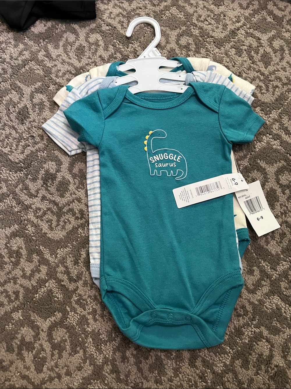 Snuggle Saurus Teal Baby One-Piece Bodysuit - Infant Short Sleeve